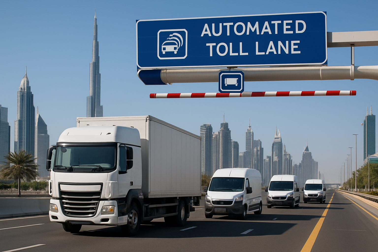 Fleet vehicles using an automated toll lane in Dubai