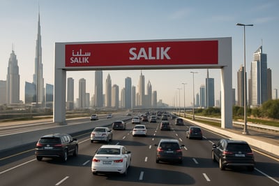 Modern Dubai highway with Salik toll gate