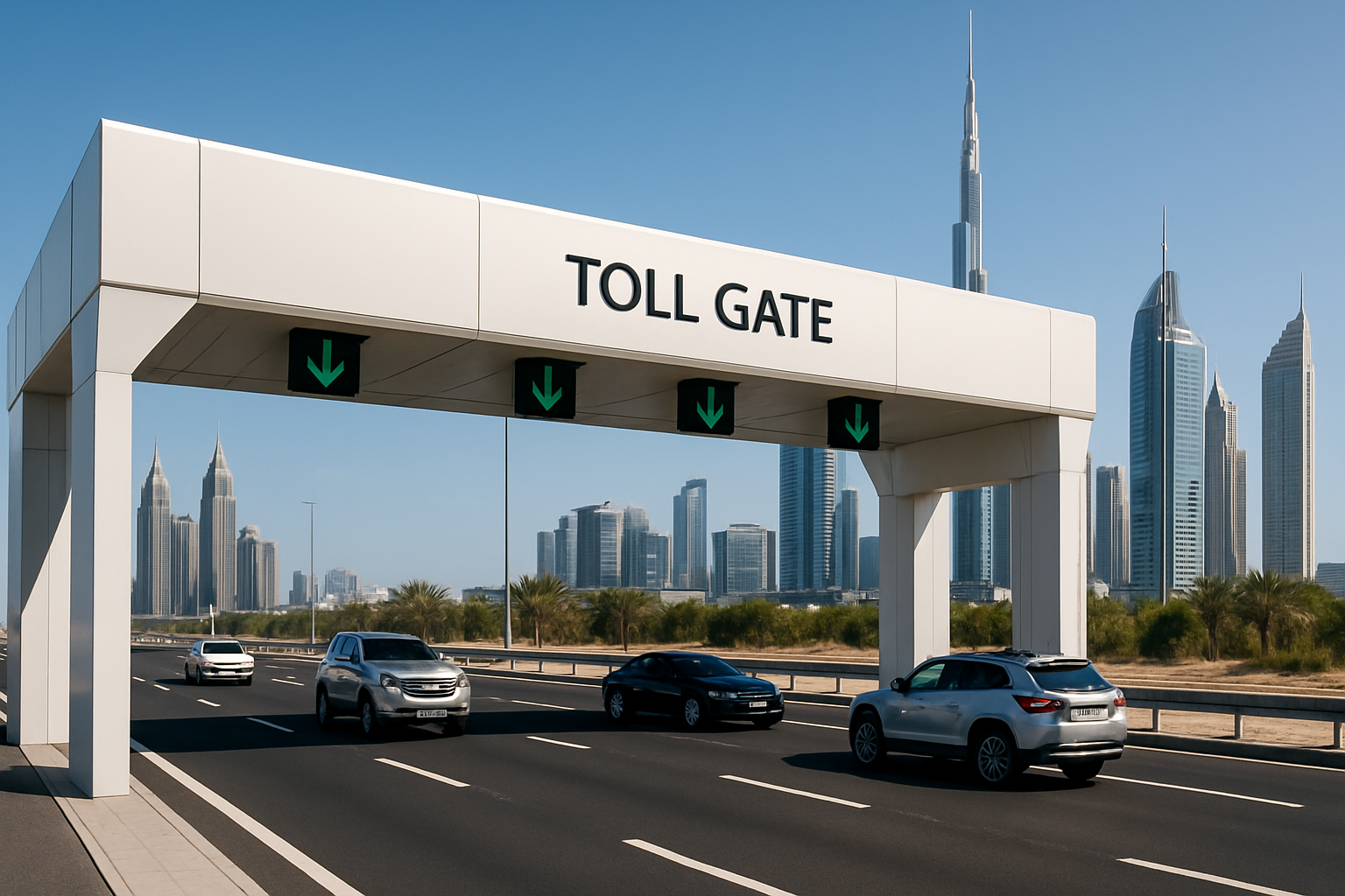 Modern toll gate on a Dubai highway
